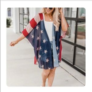 Pink Lily American Flag kimono